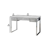 San 50 Inch Textured Vanity Desk with Round Mirror, Metal Sled Base, Chrome - BM274659