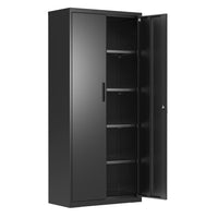 71 Inch 2 Door Storage Cabinet, 4 Adjustable Shelves, Powder Coated Black - BM275040