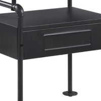 23 Inch Metal Nightstand Side Table, Tempered Glass, Industrial, Dark Gray - BM275046