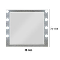 41 Inch Wall Mirror, Faux Crystals Inlay, 8 Bulb Sockets, Silver - BM275048
