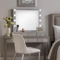 41 Inch Wall Mirror, Faux Crystals Inlay, 8 Bulb Sockets, Silver - BM275048