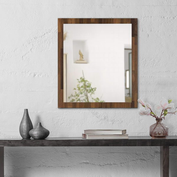 32 Inch Wall Mirror, Rectangular Portrait Plank Wood Frame, Walnut Brown - BM275052