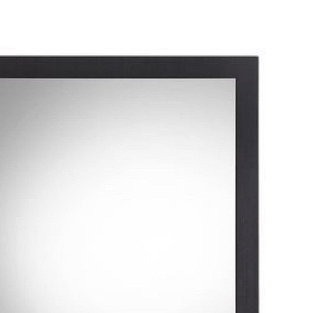 32 Inch Wall Mirror, Sleek Rectangular Portrait Wood Frame, Black - BM275053