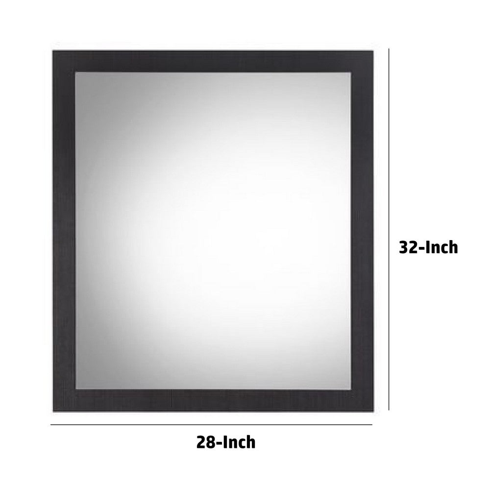 32 Inch Wall Mirror, Sleek Rectangular Portrait Wood Frame, Black - BM275053