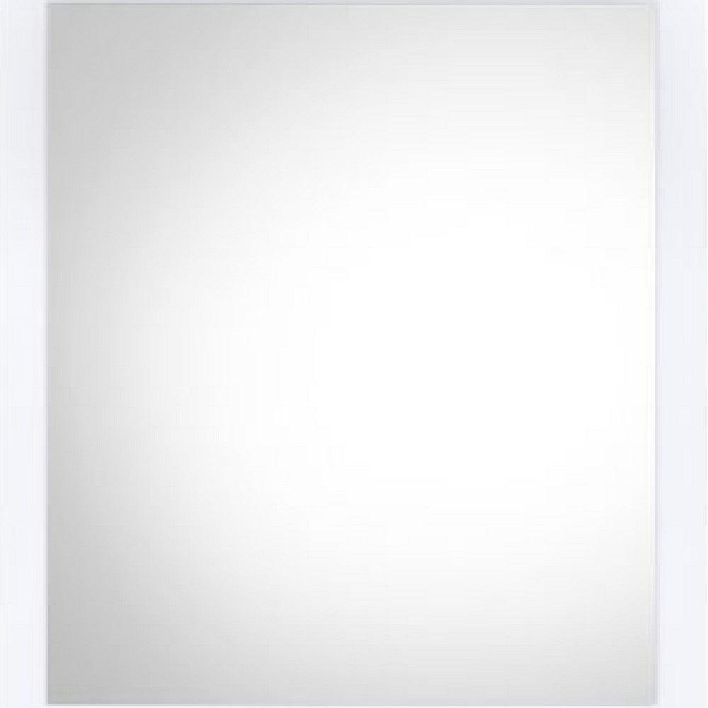 32 Inch Wall Mirror, Sleek Rectangular Portrait Wood Frame, White - BM275054