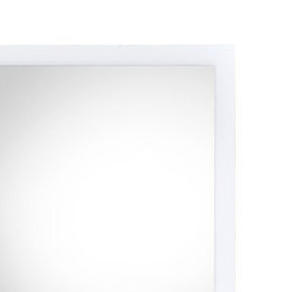 32 Inch Wall Mirror, Sleek Rectangular Portrait Wood Frame, White - BM275054