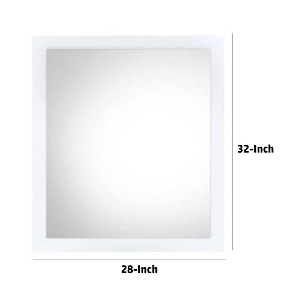 32 Inch Wall Mirror, Sleek Rectangular Portrait Wood Frame, White - BM275054