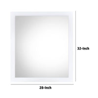 32 Inch Wall Mirror, Sleek Rectangular Portrait Wood Frame, White - BM275054