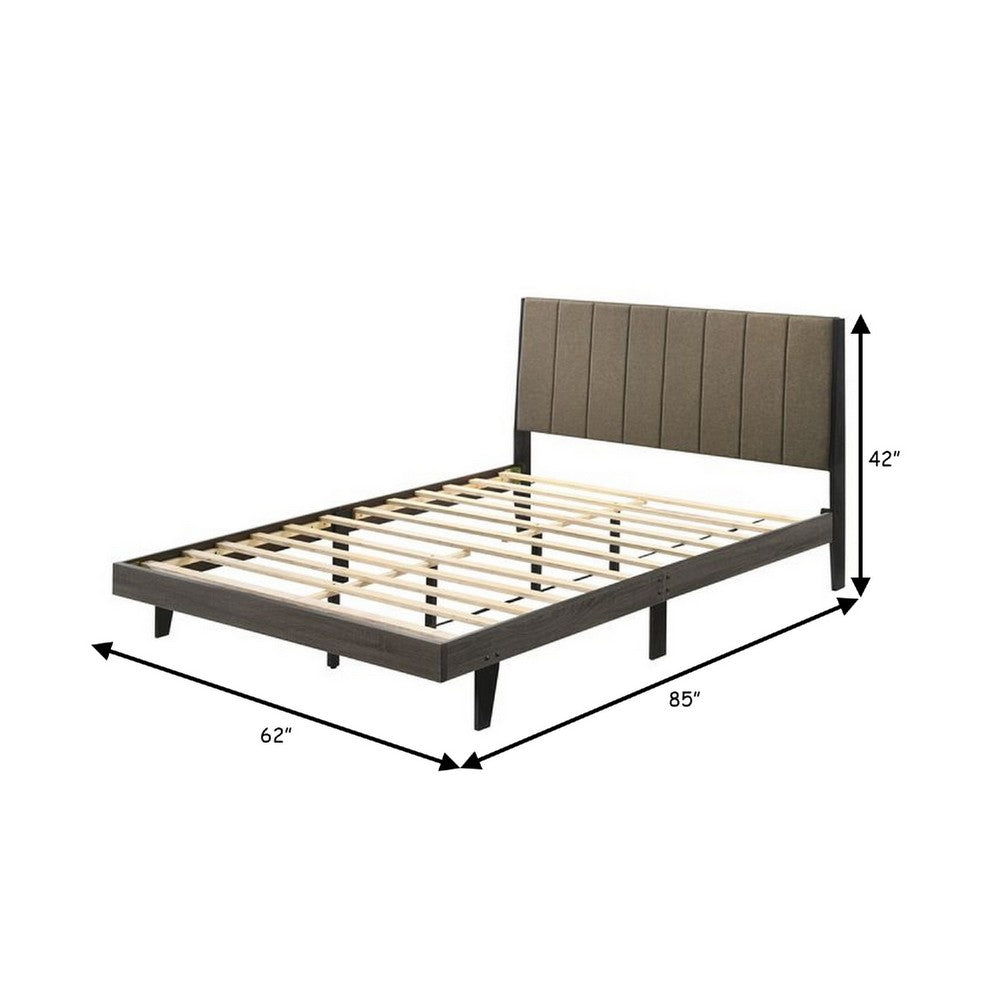 85 Inch Wood Queen Platform Bed, Channel Tufting, Taupe Brown Fabric - BM275055