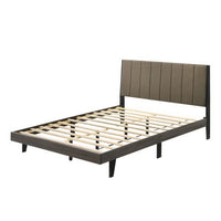 85 Inch Wood Queen Platform Bed, Channel Tufting, Taupe Brown Fabric - BM275055