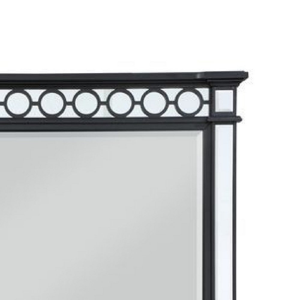 Koda 52 Inch Wall Mirror, Molded Trim, Circular Cut Out Design, Black - BM275056