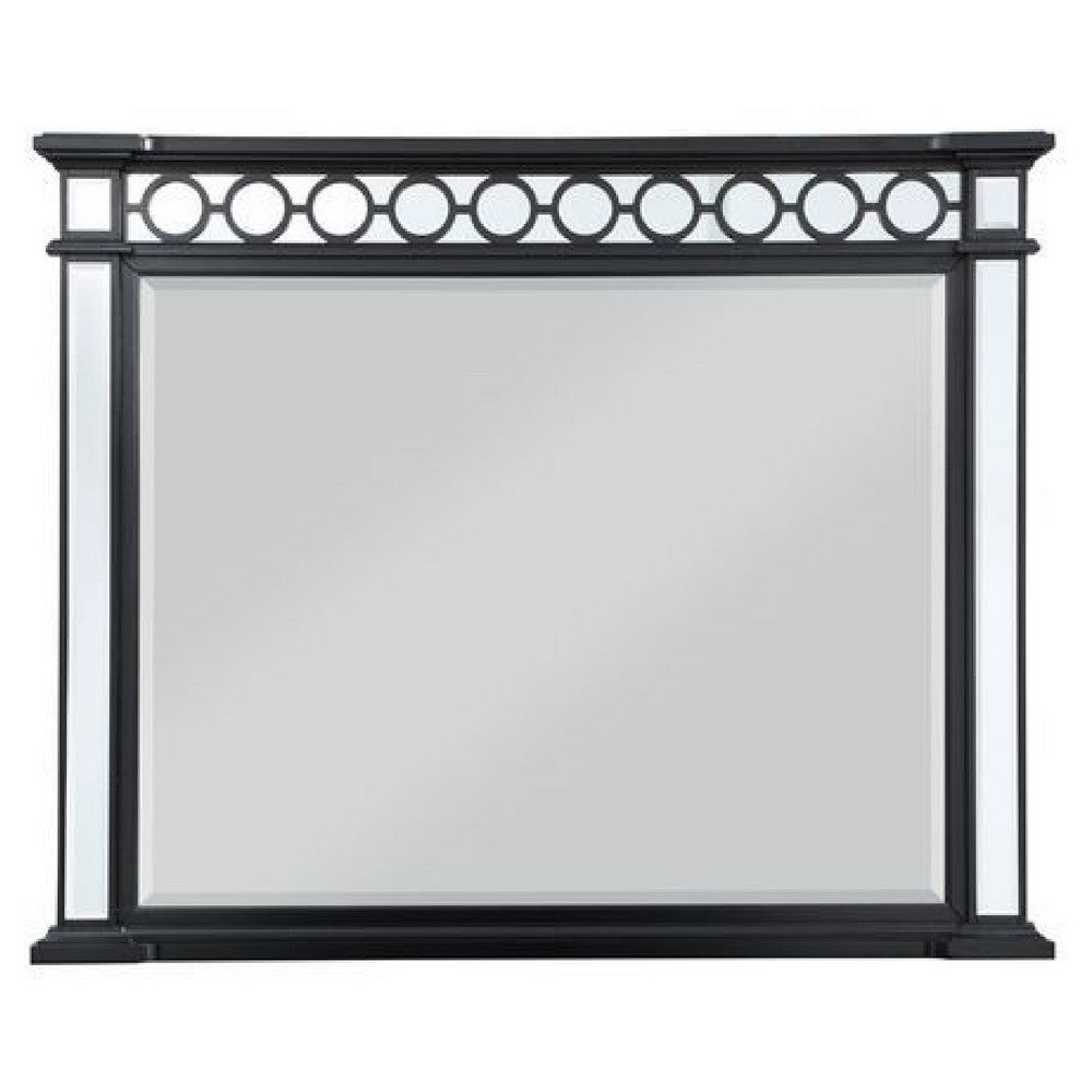 Koda 52 Inch Wall Mirror, Molded Trim, Circular Cut Out Design, Black - BM275056