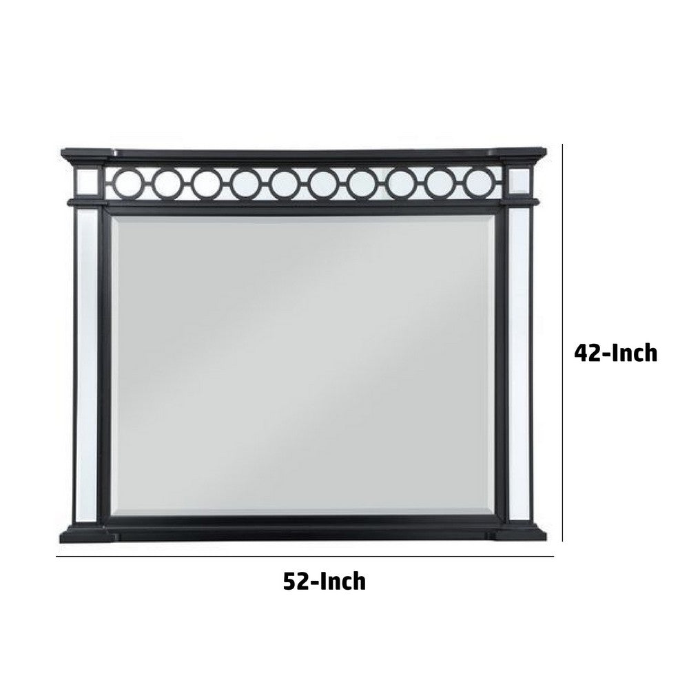 Koda 52 Inch Wall Mirror, Molded Trim, Circular Cut Out Design, Black - BM275056