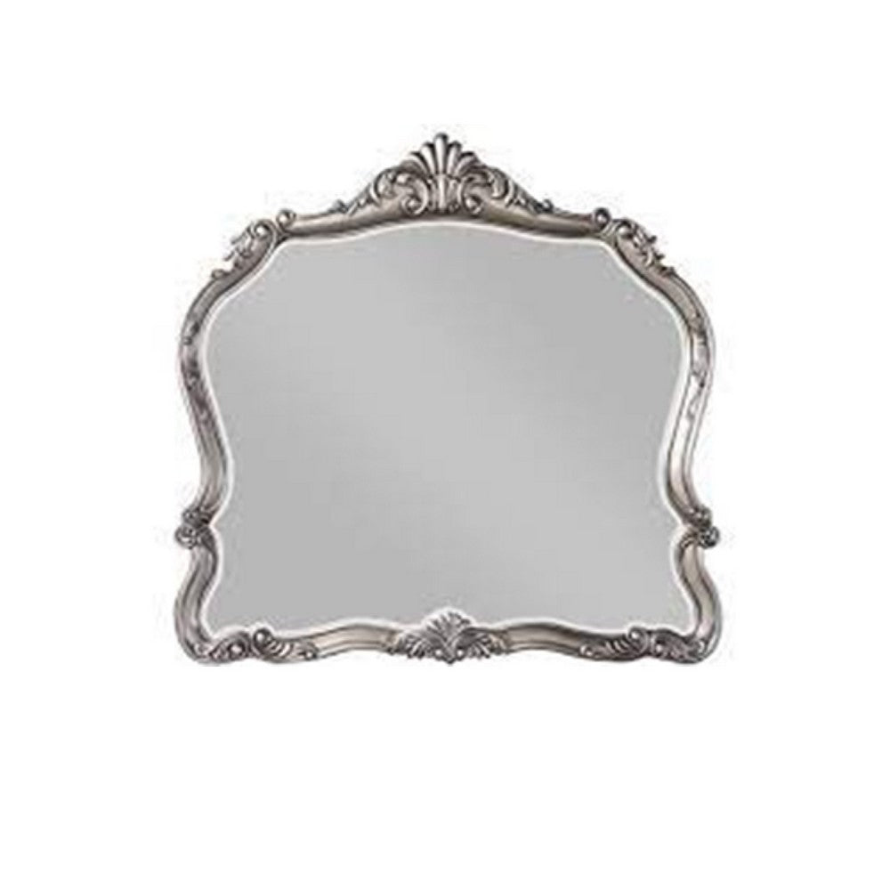 47 Inch Wall Mirror, Scalloped Carved Frame, Antique Silver - BM275058