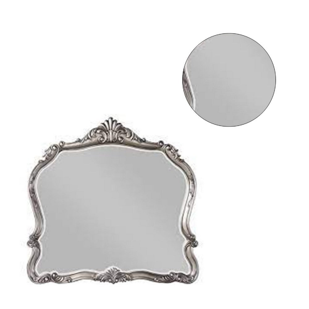 47 Inch Wall Mirror, Scalloped Carved Frame, Antique Silver - BM275058