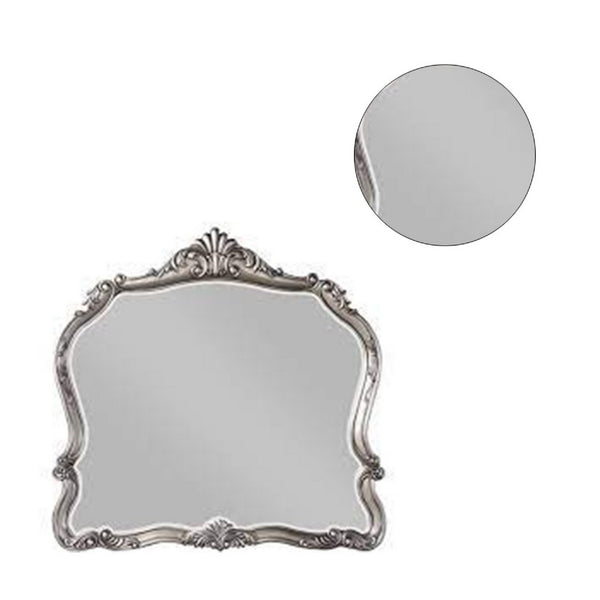 47 Inch Wall Mirror, Scalloped Carved Frame, Antique Silver - BM275058