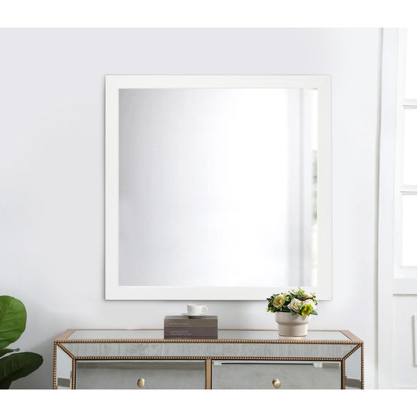 40 Inch Wall Mirror, Sleek Square Wood Frame, White - BM275059