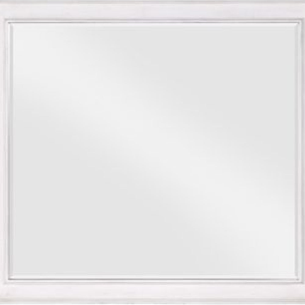 42 Inch Wall Mirror, Molded Sleek Wood Frame, White - BM275060