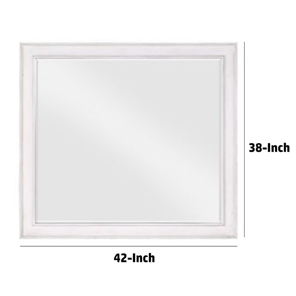 42 Inch Wall Mirror, Molded Sleek Wood Frame, White - BM275060