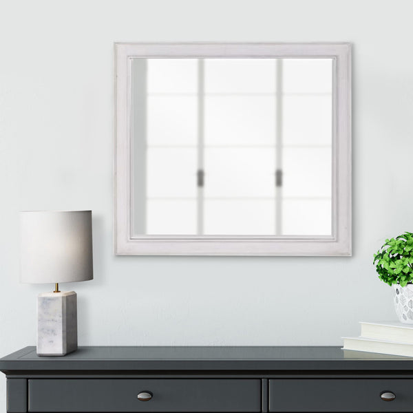 42 Inch Wall Mirror, Molded Sleek Wood Frame, White - BM275060