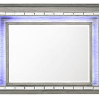 48 Inch Wood Mirror, LED, Mirrored Trim, Landscape, Light Gray - BM275063