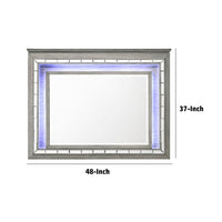 48 Inch Wood Mirror, LED, Mirrored Trim, Landscape, Light Gray - BM275063