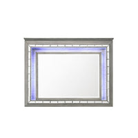 48 Inch Wood Mirror, LED, Mirrored Trim, Landscape, Light Gray - BM275063