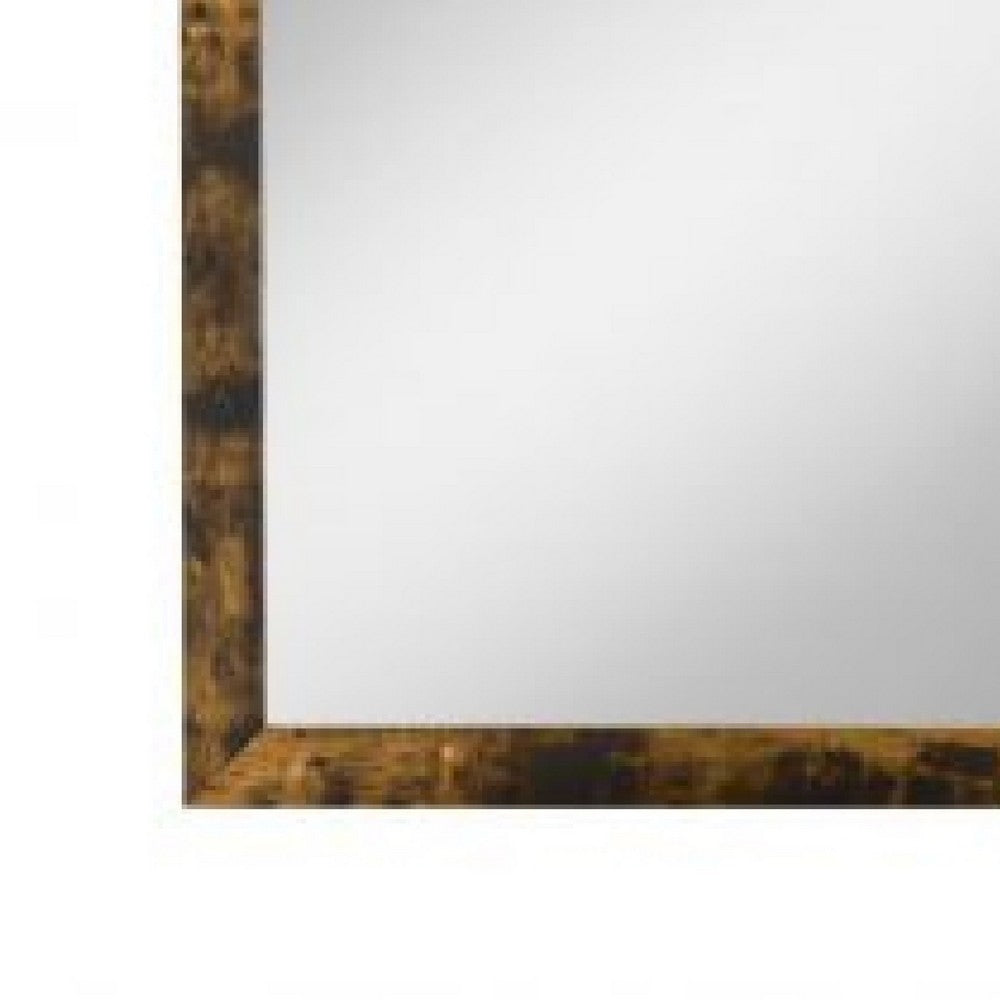 35 Inch Wood Rectangular Mirror, Portrait, Rustic Oak Brown - BM275066