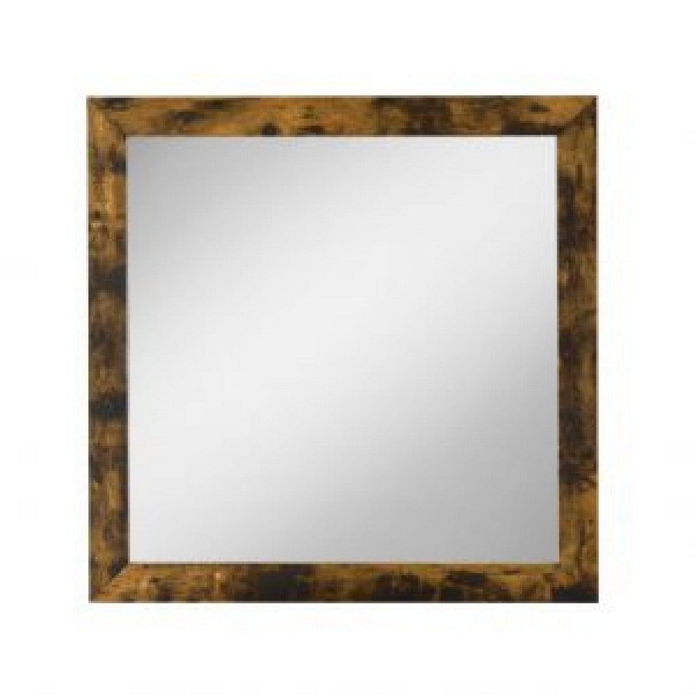 35 Inch Wood Rectangular Mirror, Portrait, Rustic Oak Brown - BM275066