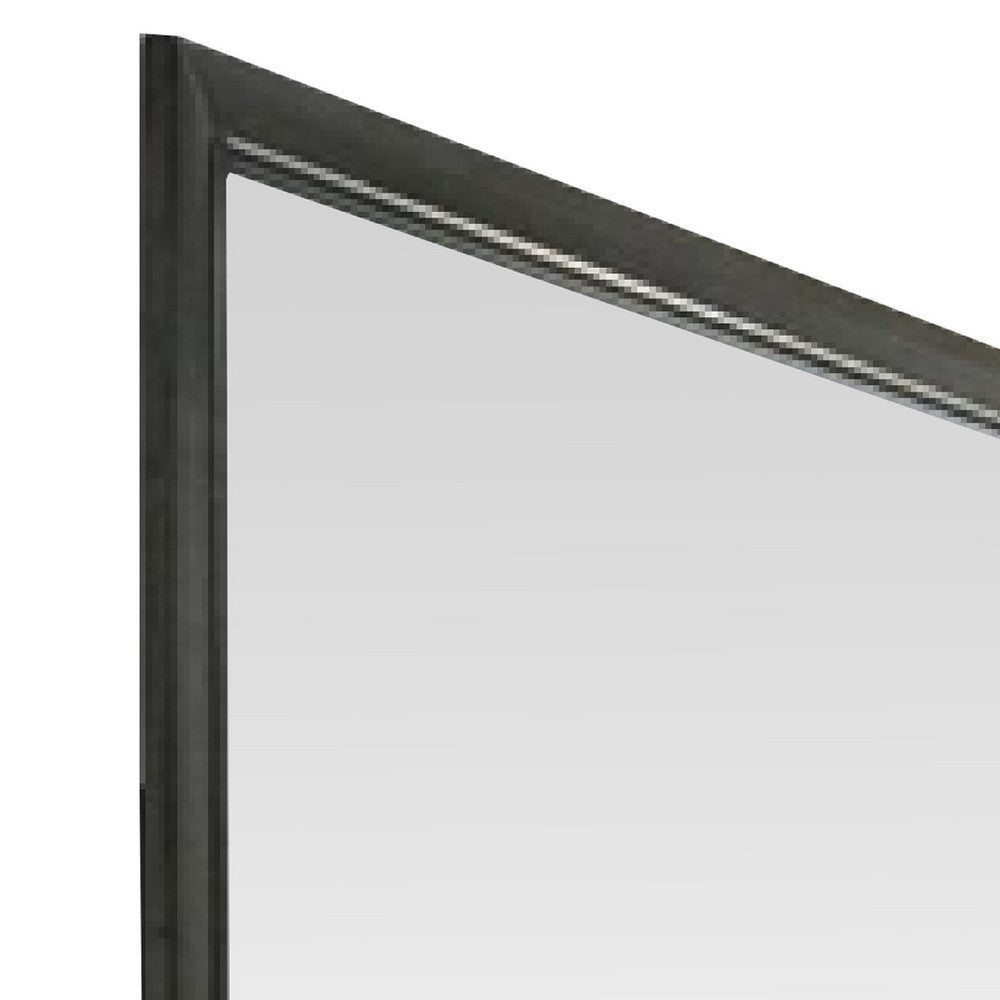 45 Inch Solid Wood Mirror, Portrait Frame, Rectangular, Gray - BM275071