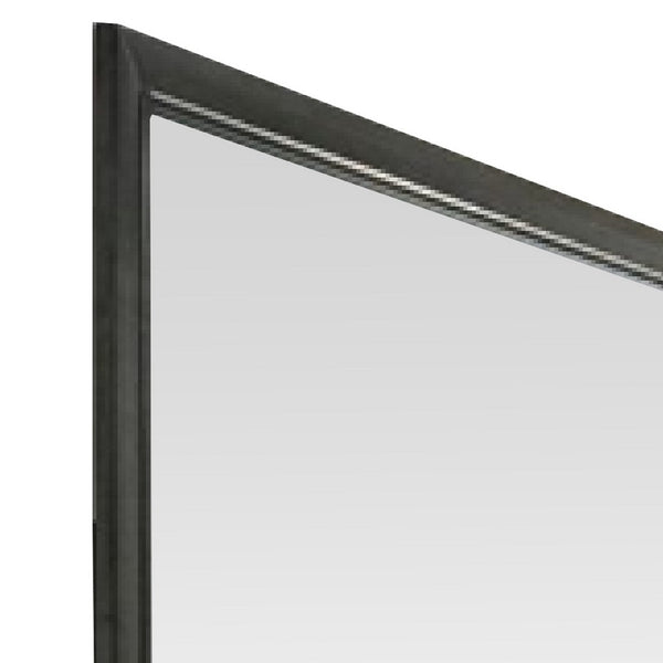 45 Inch Solid Wood Mirror, Portrait Frame, Rectangular, Gray - BM275071