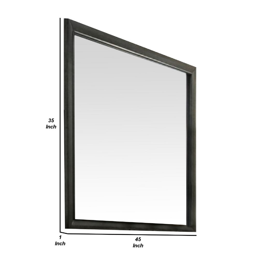 45 Inch Solid Wood Mirror, Portrait Frame, Rectangular, Gray - BM275071