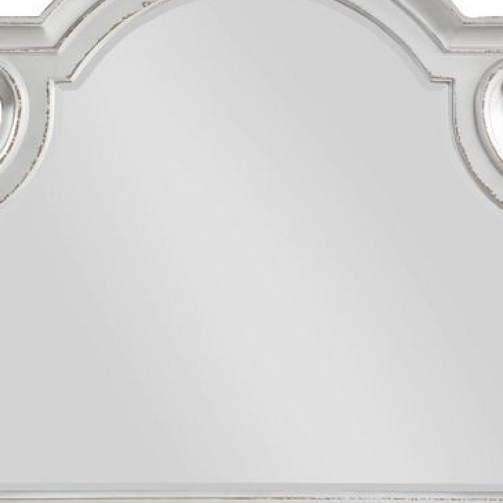 Fil 46 Inch Solid Wood Mirror, Arch Top, Scalloped, Antique White - BM275079