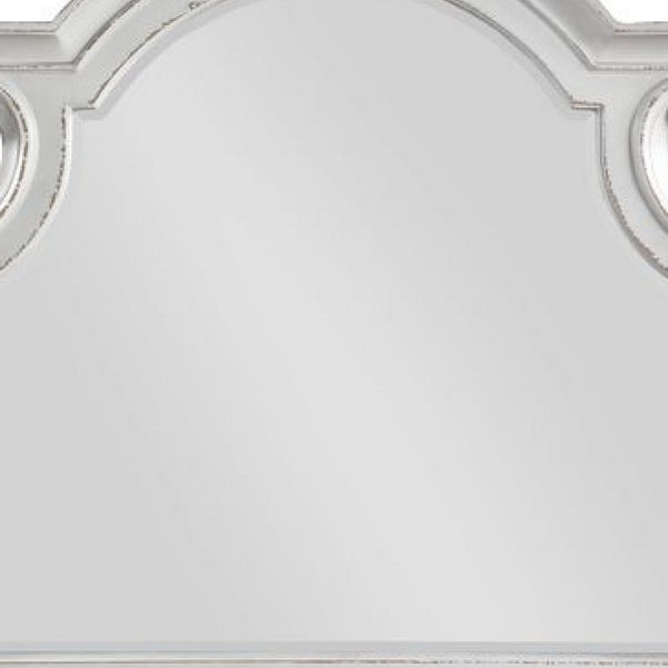 Fil 46 Inch Solid Wood Mirror, Arch Top, Scalloped, Antique White - BM275079
