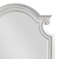 Fil 46 Inch Solid Wood Mirror, Arch Top, Scalloped, Antique White - BM275079