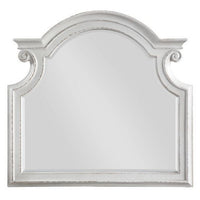 Fil 46 Inch Solid Wood Mirror, Arch Top, Scalloped, Antique White - BM275079