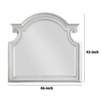 Fil 46 Inch Solid Wood Mirror, Arch Top, Scalloped, Antique White - BM275079