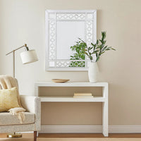 40 Inch Ornate Wood Mirror, Portrait, Round Cut Out Design, White - BM275088