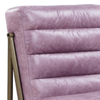 22 Inch Top Grain Leather Accent Chair, Metal Frame, Tufted Channel, Purple - BM275479