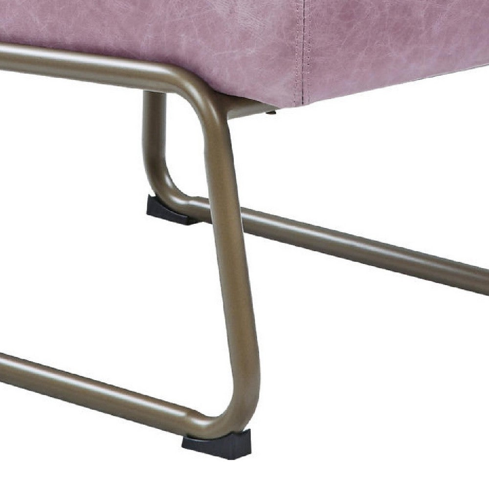 22 Inch Top Grain Leather Accent Chair, Metal Frame, Tufted Channel, Purple - BM275479
