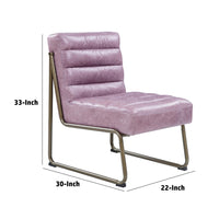 22 Inch Top Grain Leather Accent Chair, Metal Frame, Tufted Channel, Purple - BM275479