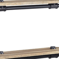 Ley 18 Inch Wood Wall Mount Double Shelf, Metal Pipe Design, Brown, Black - BM275482