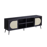 60 Inch TV Entertainment Center, Rattan Front 2 Cabinet, Metal Legs, Black - BM275490