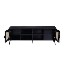 60 Inch TV Entertainment Center, Rattan Front 2 Cabinet, Metal Legs, Black - BM275490