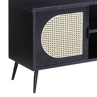 60 Inch TV Entertainment Center, Rattan Front 2 Cabinet, Metal Legs, Black - BM275490