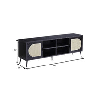 60 Inch TV Entertainment Center, Rattan Front 2 Cabinet, Metal Legs, Black - BM275490