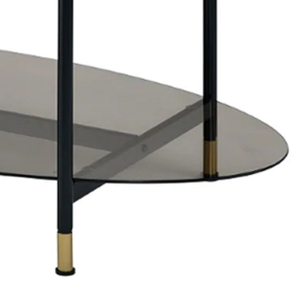 40 Inch 2 Piece Nesting Coffee Table, Faux Marble Top, Glass Shelf, Black - BM275495