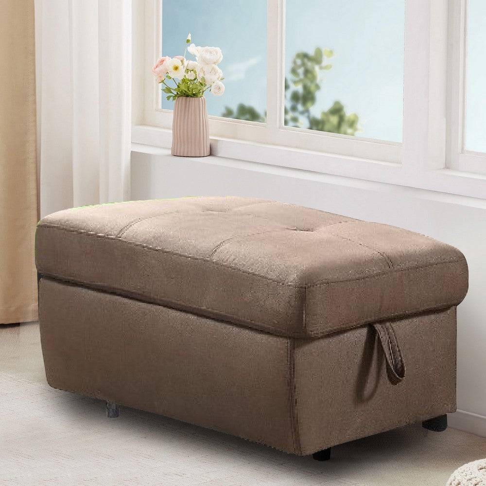 40 Inch Storage Fabric Ottoman, Block Feet, Taupe Brown - BM275506