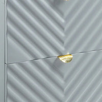 Tyra 25 Inch Wood Nightstand, Textured Wavy Design, Gold Metal Legs, Gray - BM275526