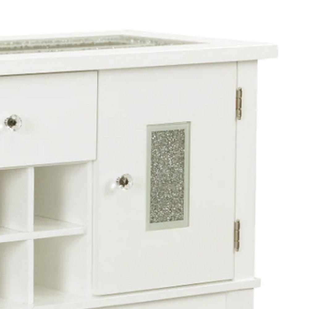 Zav 48 Inch Console Sideboard Buffet Bar Wine Cubbies, Faux Diamond Top, White - BM275651